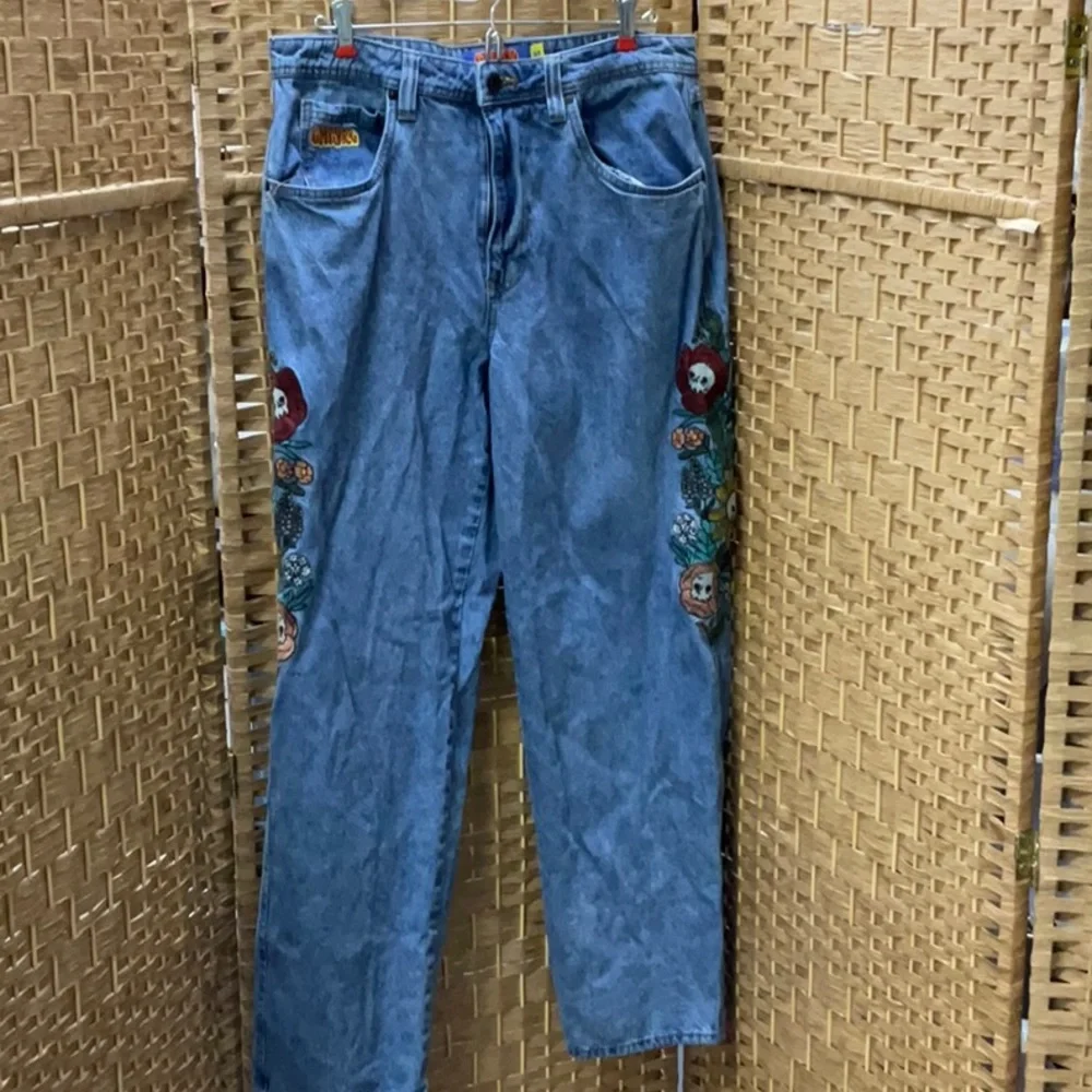 Embroidered Light Blue Denim Jeans